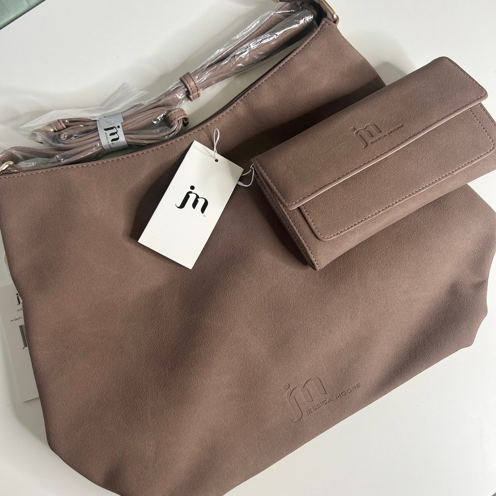 Jessica Moore Tan Suede Handbag & Wallet Set
